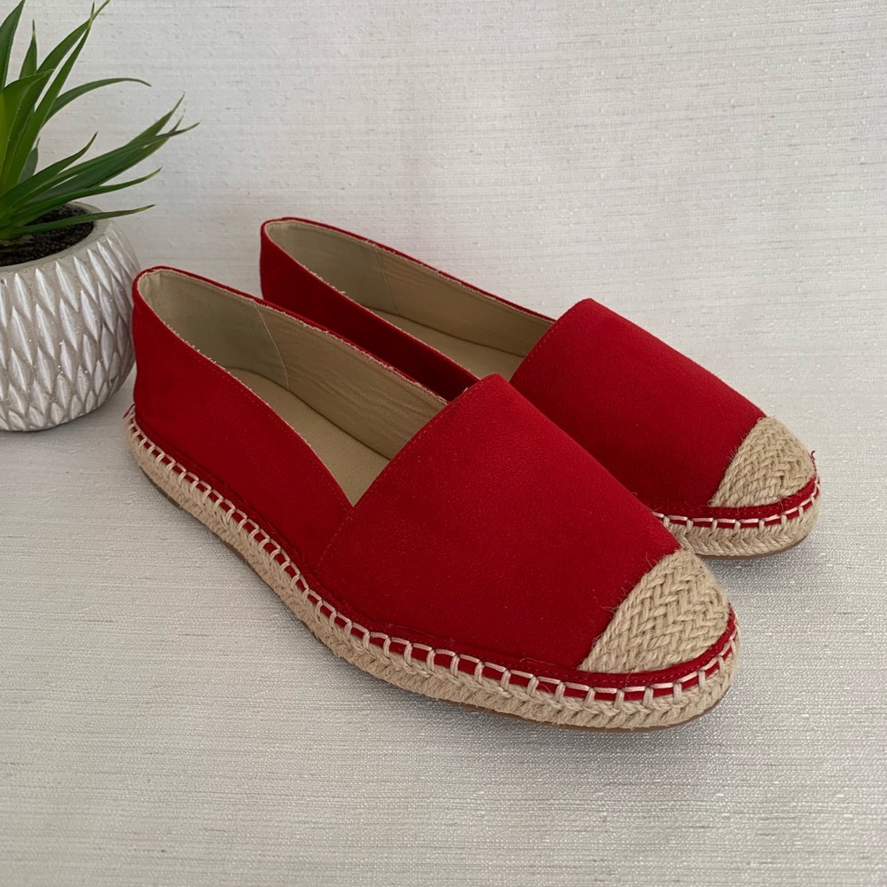 NWOT Ellos Red Microsuede Espadrille Flats Woman’s 9M - Picture 3 of 10